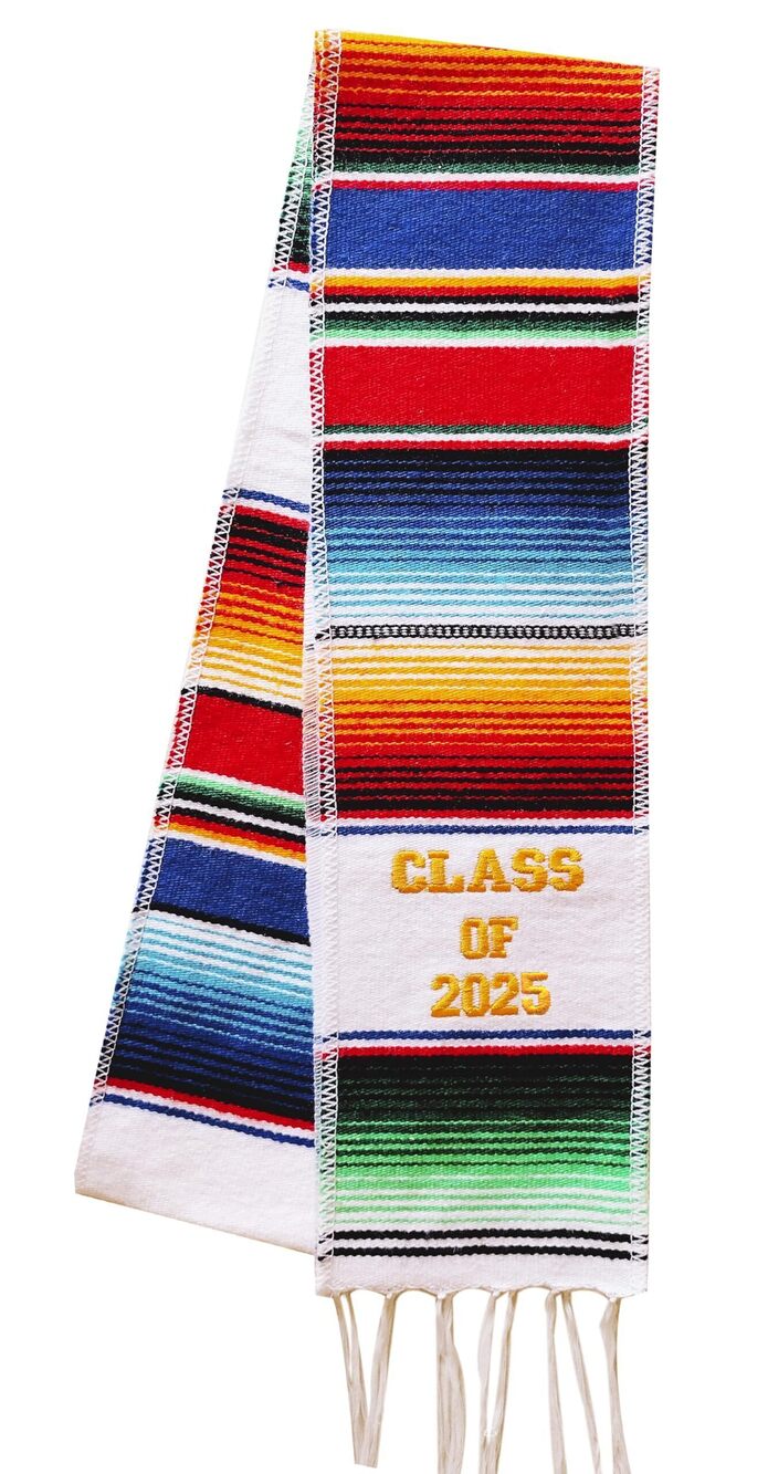 8433 Genuine Serape 100% Authentic White Mexican Graduation Sash Class of